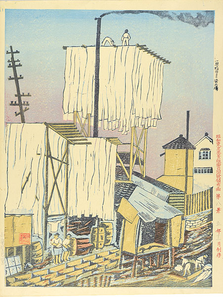 小泉癸巳男「昭和大東京百図絵　早稲田　染工場 第八景」
