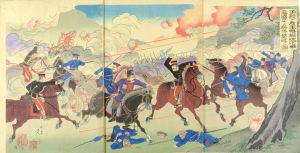 延一「勇烈ナル我軍鴨緑江河畔ニ露国コザック騎兵ヲ撃退之図」