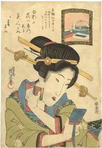 Eisen / Bien Sennyoko Powder / Woman Putting on Face Powder [美艶仙女香という]