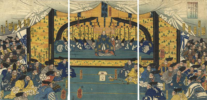 国芳「源頼朝諸将を集め平家征伐の先陣を佐々木梶原にのぞむ図」