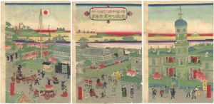 Kunitsuru / View of Kanagawa Prefecture : The Active Honcho Street in Yokohama with the Tower Clock [横浜繁栄本町通時計台神奈川県全図]