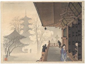 芳宗二代「芳宗随筆 菊納め　浅草寺東門 朝靄」