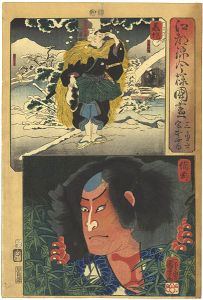 国芳「江都錦今様国尽　美作（三勇士） 備前（宮本武蔵）」