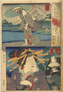 国芳「江都錦今様国尽　備中（一寸徳兵衛女房たつ） 備後（三原有右衛門・あづま）」