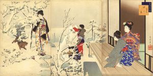 春汀「美人十二ヶ月　其十二　ゆき見」