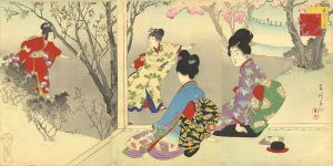 春汀「美人十二ヶ月　其三　桜が里」