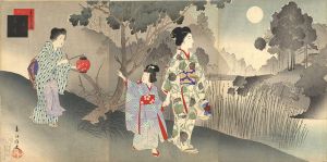 春汀「美人十二ヶ月　其八　名月」