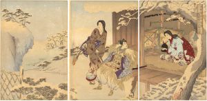 周延「日野資俊卿雪夜篠塚母子に逢ふ図」