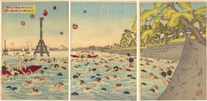 芳年「於御浜御殿徳川大樹御船手西瓜合戦上覧之図」