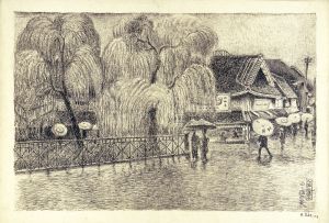 織田一磨「大阪風景　四ツ橋雨景」