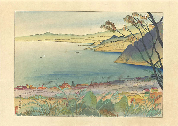 山口蓬春「大和絵版画 日本八景 別府温泉」