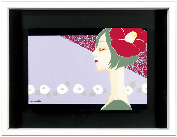 門田奈々「自筆画 紅白椿」