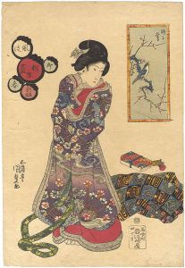 Kunisada I / Collection of Fashionable Pairings / Plum and Warbler  [新板風流相生尽　卯春 梅に鴬]