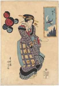 Kunisada I / Collection of Fashionable Pairings / Moon and Cuckoo [新板風流相生尽　卯春　月に時鳥]