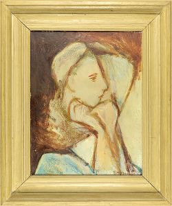 岡田謙三「自筆画 婦人像」