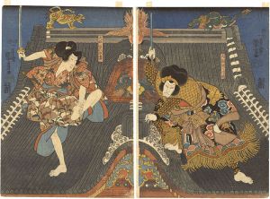 国芳「里見八犬伝　芳流閣の場」