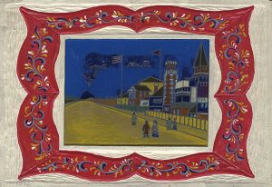 川上澄生「ガラス絵　神戸港街景」
