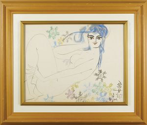 小島功「自筆画色紙 雪女郎」