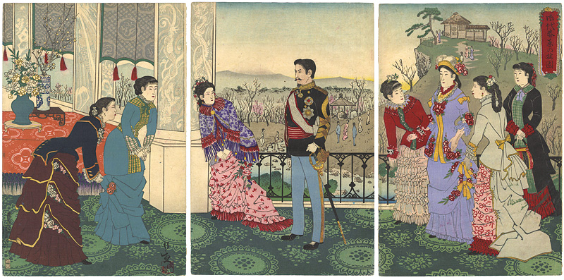 清親「御代春恵の梅園」