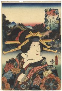 Toyokuni III / Actors at the 53 Stations of the Tokaido Road  [役者見立東海道五十三次の内 　戸塚　藤沢間　大坂　逢坂]