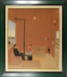斎藤真一「自筆画　海辺の駅」
