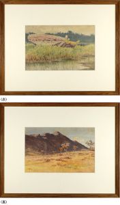 大下藤次郎「自筆画 風景（両面）」