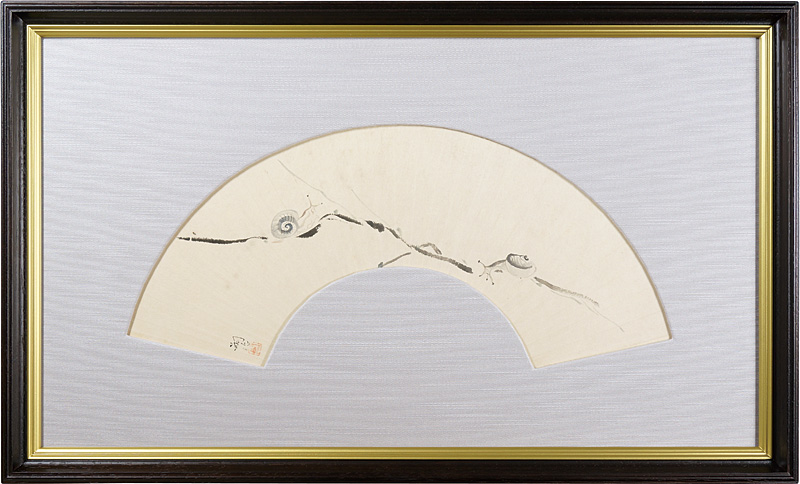 藤田嗣治（レオナール・フジタ）「自筆扇面 かたつむり（仮題）」