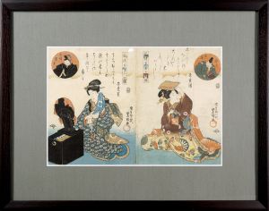 豊国三代「風流見立六ヶ撰の内 大伴黒主・文屋康秀」