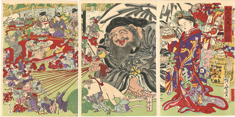 暁斎「新版大黒天福引之図」
