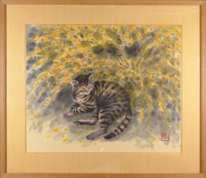 穐月明「自筆画　萩の猫」