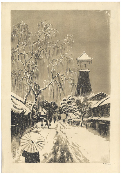 織田一磨「大阪風景　住吉（雪景）」