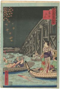 一景「東京名所三十六戯撰　両国花火」