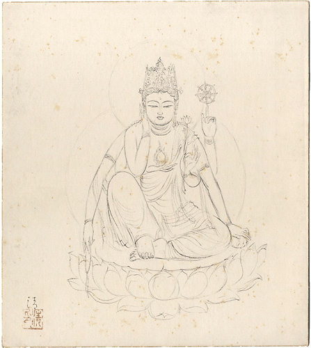 遠山清「自筆色紙　観音図」