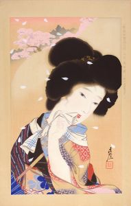 井川洗厓「新浮世絵美人合　4月　花吹雪」