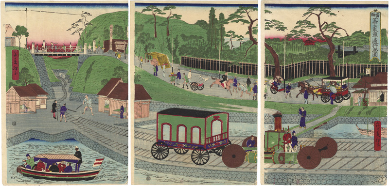 広重二代「高輪蒸気車通行全図」