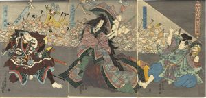 Abe no Yasunari Uses a Mirror to Reveal Tamamo no Mae's True Form as a Nine-tailed Fox