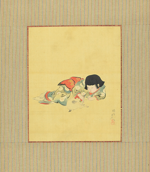 周延「自筆画幅　少女猫遊」