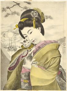 作者不詳「猫抱く美人（仮題）」