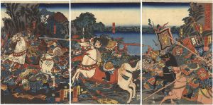 国芳「通俗三国志之内馬超大戦渭水橋曹操髭切敗走」