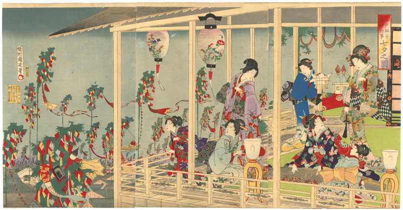 Chikanobu “Events in Edo Throughout the Year on Gold-speckled Paper / Festival of Weaver”