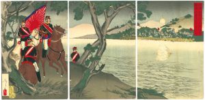 年昌「日清戦争　我軍大同江を隔て清軍砲塁築造を見望の圖」