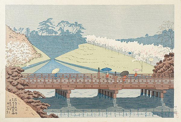 Asano Takeji “Famous Places of Tokyo / Benkei-bashi in the spring rain”
