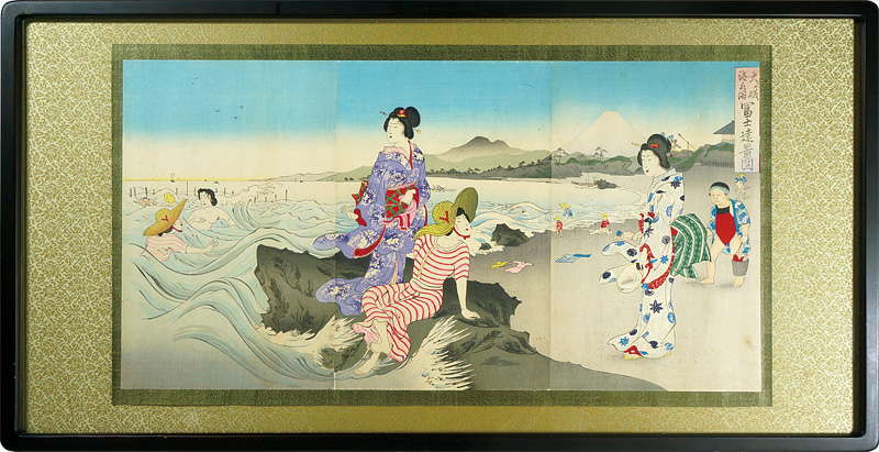 作者不詳「大磯海水浴　冨士遠景図」