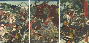 芳員「人皇三十九代天智天皇之御宇宿祢兼道大友眞鳥討取報父仇之図」