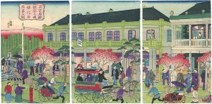 広重三代「東京名勝銀座之通煉化石商家之図」