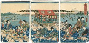 豊国三代「大井川歩渡之図」