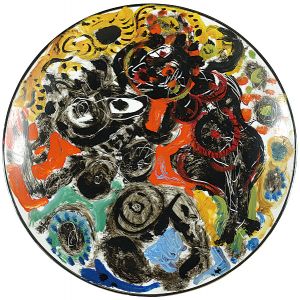 岩崎巴人「自筆絵付皿　星と太陽と女体の図」
