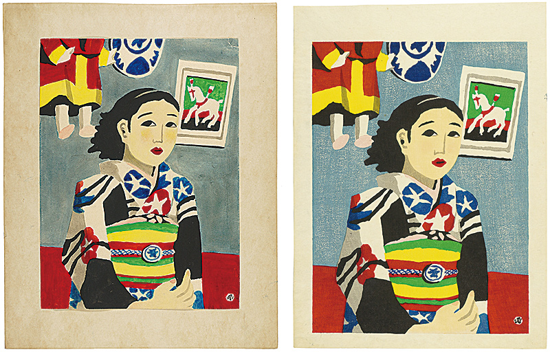川西英「自筆原画・版画　女給」