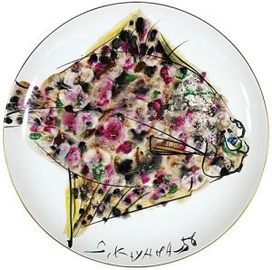 加山四郎「自筆絵付皿　鰈」