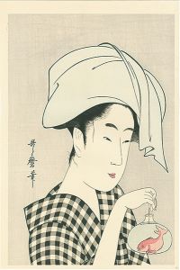 歌麿「金魚鉢を下げる女【復刻版】」